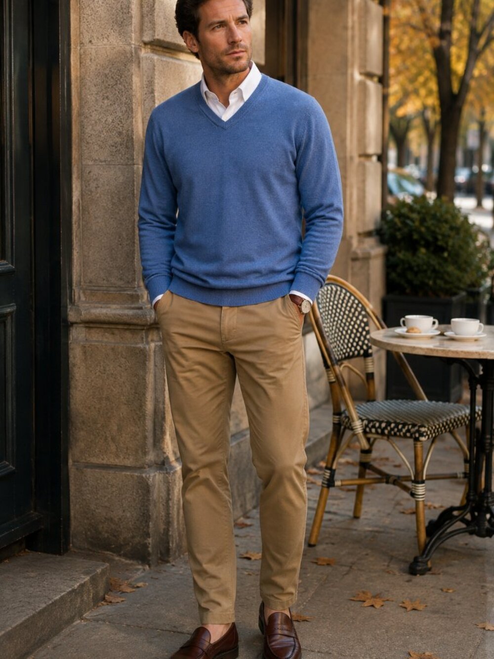 Calvin Klein Men’s L Blue Cotton Cashmere V-Neck Sweater